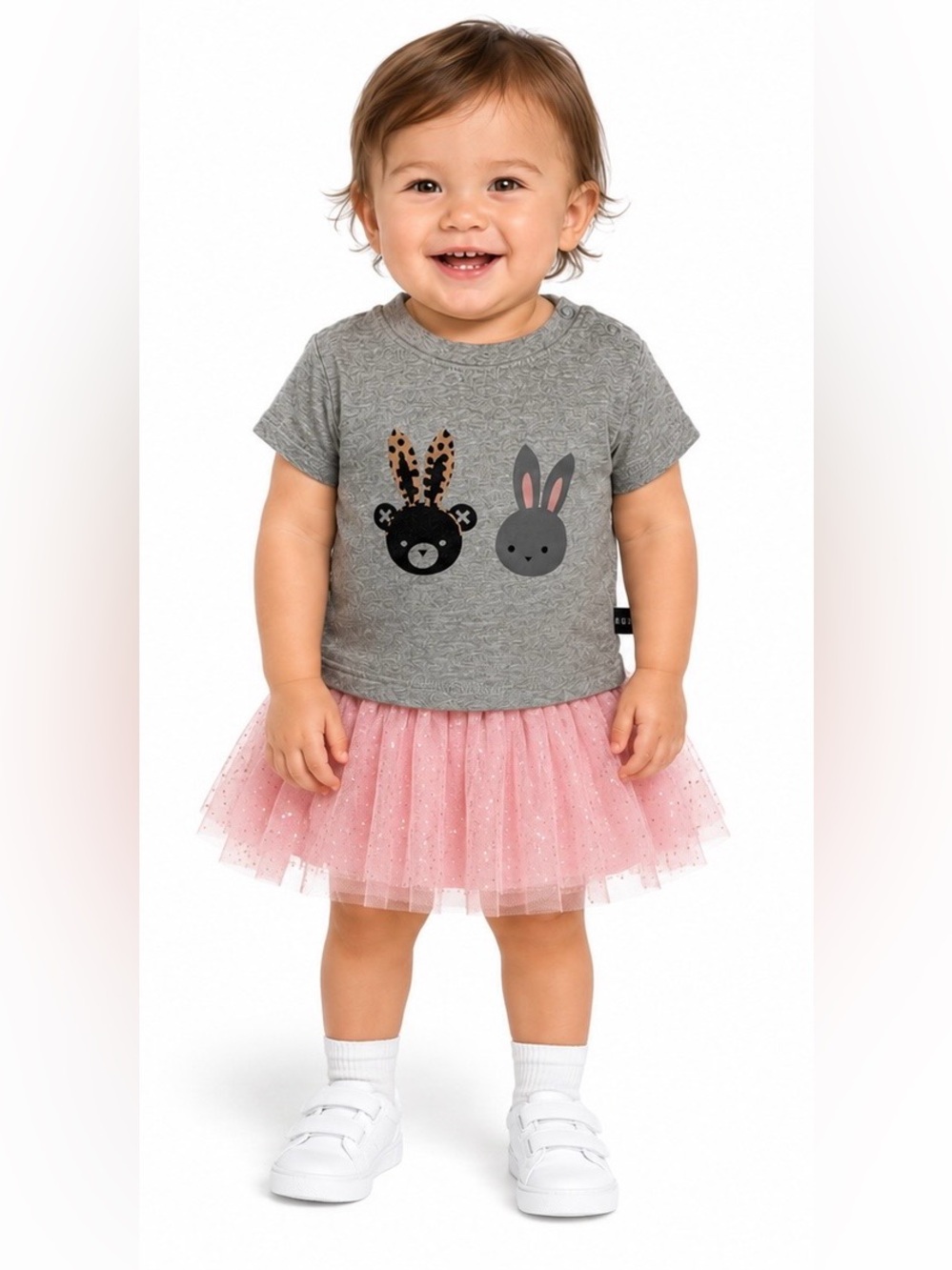 Huxbaby unisex short sleeve bunny and bear graphic tee